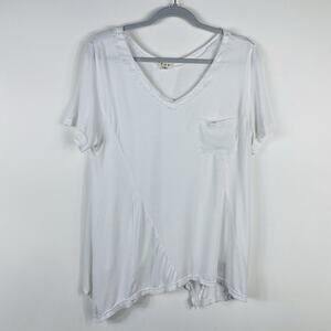 Pol Size Small Frayed Edge V-Neck Short Sleeve Pocket Tee Top White